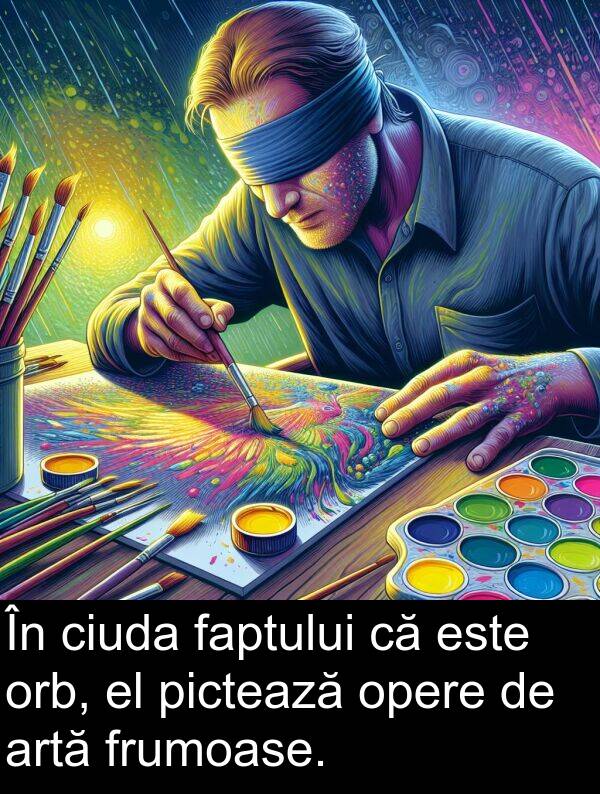 faptului: În ciuda faptului că este orb, el pictează opere de artă frumoase.