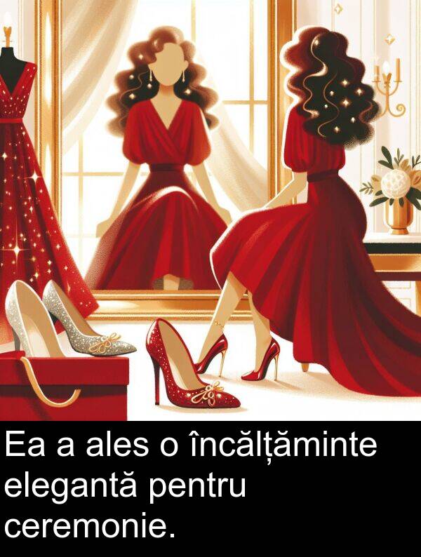încălțăminte: Ea a ales o încălțăminte elegantă pentru ceremonie.