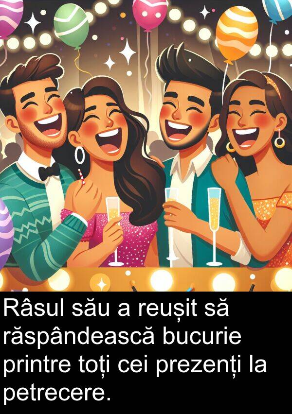 prezenți: Râsul său a reușit să răspândească bucurie printre toți cei prezenți la petrecere.