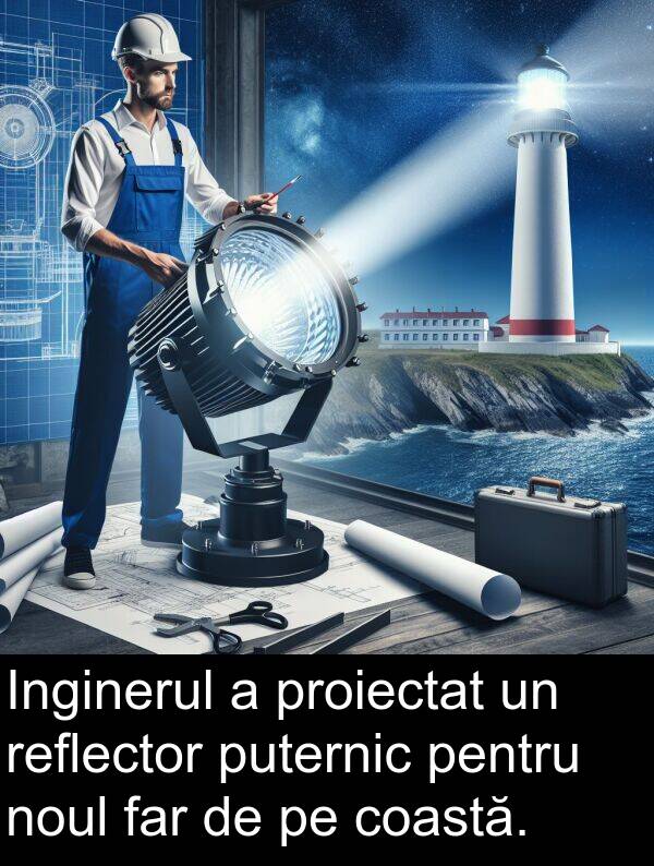 far: Inginerul a proiectat un reflector puternic pentru noul far de pe coastă.