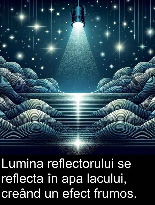 lacului: Lumina reflectorului se reflecta în apa lacului, creând un efect frumos.
