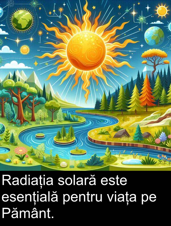 esențială: Radiația solară este esențială pentru viața pe Pământ.