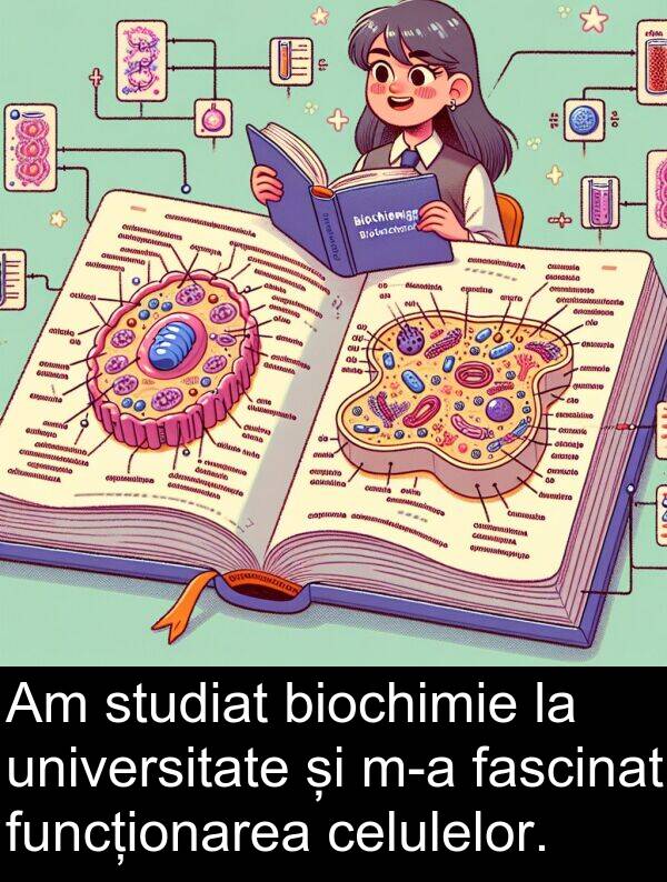universitate: Am studiat biochimie la universitate și m-a fascinat funcționarea celulelor.