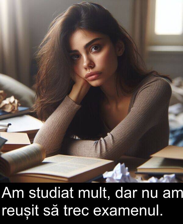 examenul: Am studiat mult, dar nu am reușit să trec examenul.
