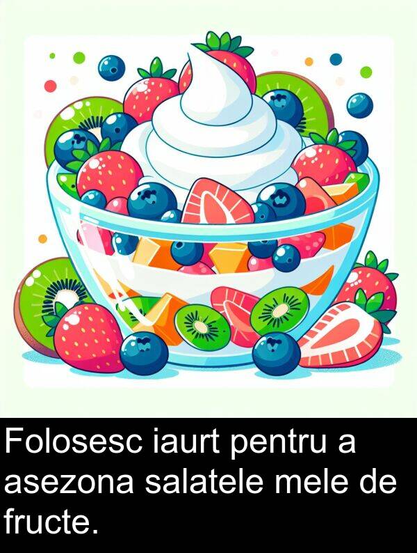iaurt: Folosesc iaurt pentru a asezona salatele mele de fructe.