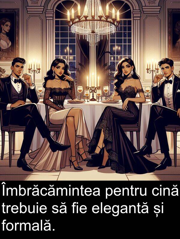 elegantă: Îmbrăcămintea pentru cină trebuie să fie elegantă și formală.