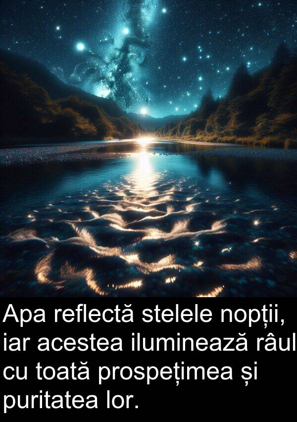 acestea: Apa reflectă stelele nopții, iar acestea iluminează râul cu toată prospețimea și puritatea lor.