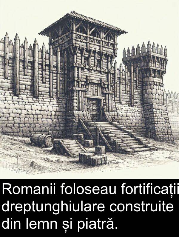 dreptunghiulare: Romanii foloseau fortificații dreptunghiulare construite din lemn și piatră.
