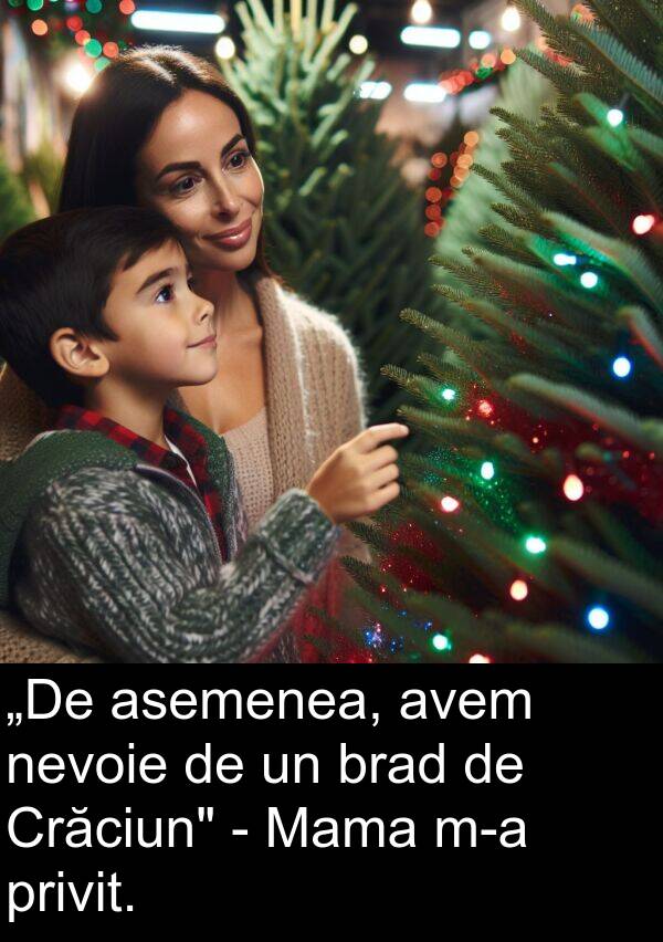 avem: „De asemenea, avem nevoie de un brad de Crăciun" - Mama m-a privit.