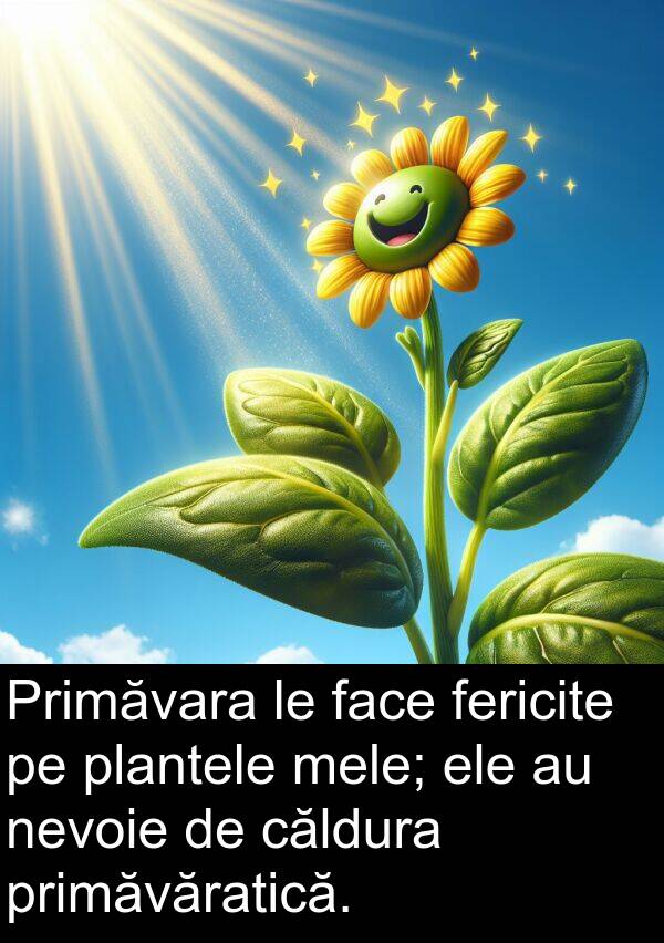 căldura: Primăvara le face fericite pe plantele mele; ele au nevoie de căldura primăvăratică.