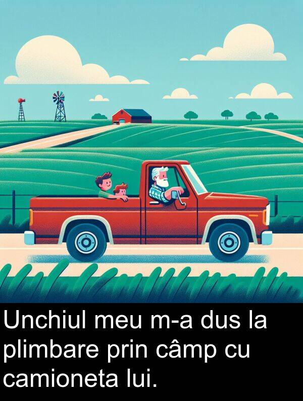 câmp: Unchiul meu m-a dus la plimbare prin câmp cu camioneta lui.