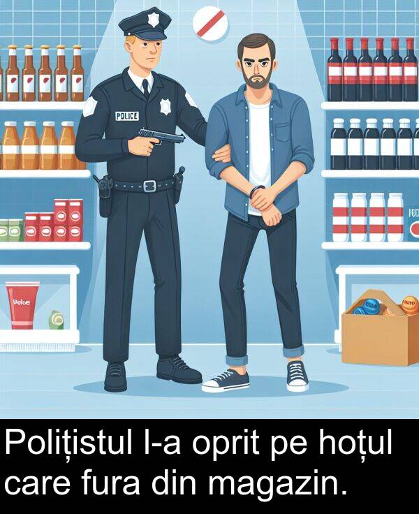 magazin: Polițistul l-a oprit pe hoțul care fura din magazin.