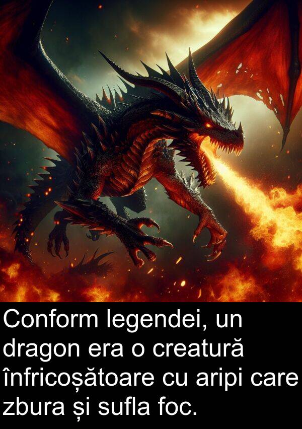 legendei: Conform legendei, un dragon era o creatură înfricoșătoare cu aripi care zbura și sufla foc.