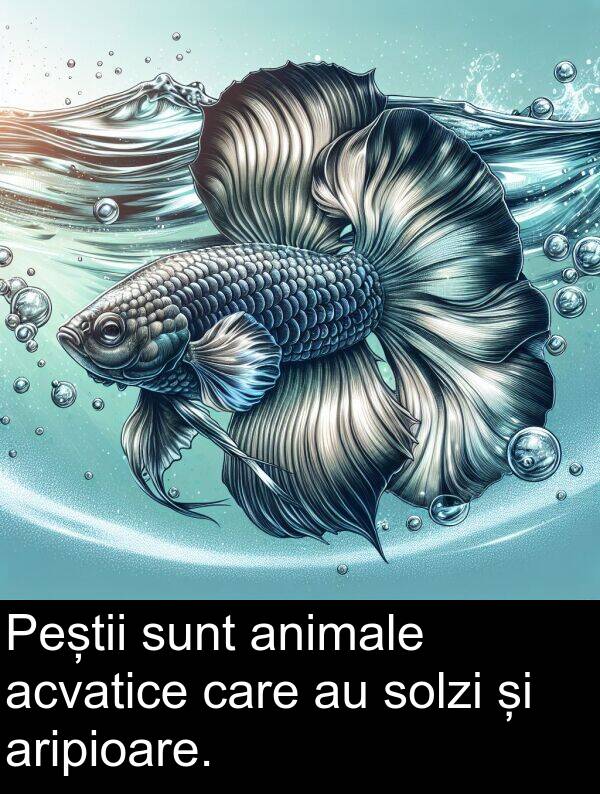 acvatice: Peștii sunt animale acvatice care au solzi și aripioare.