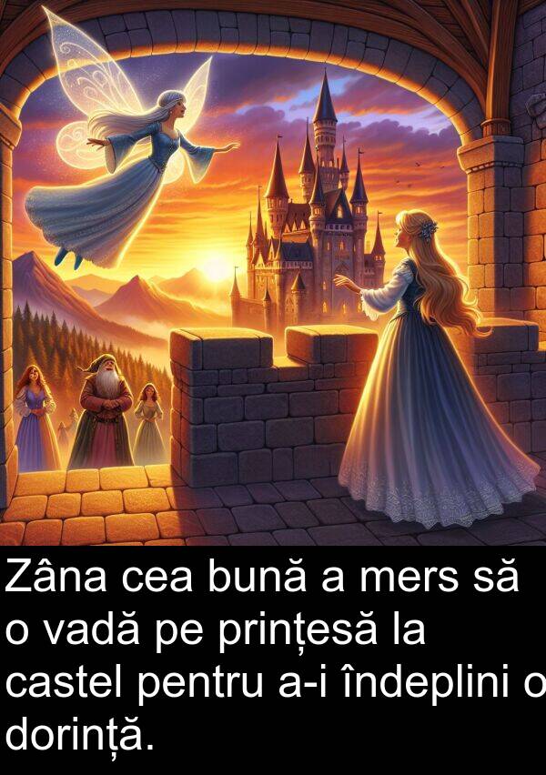vadă: Zâna cea bună a mers să o vadă pe prințesă la castel pentru a-i îndeplini o dorință.