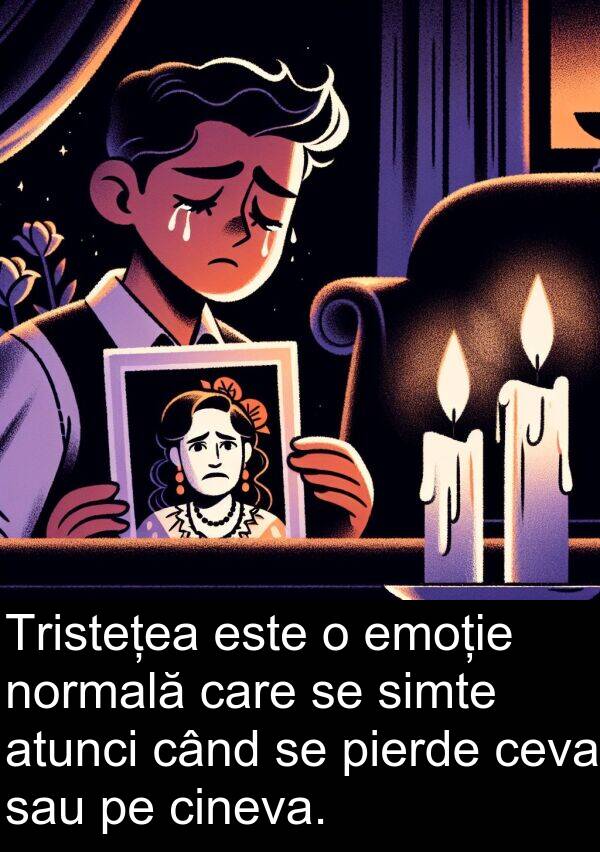 cineva: Tristețea este o emoție normală care se simte atunci când se pierde ceva sau pe cineva.