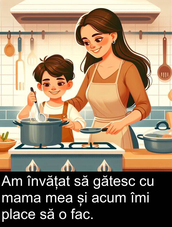gătesc: Am învățat să gătesc cu mama mea și acum îmi place să o fac.