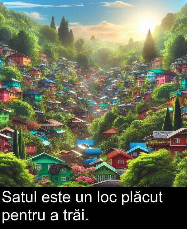 trăi: Satul este un loc plăcut pentru a trăi.