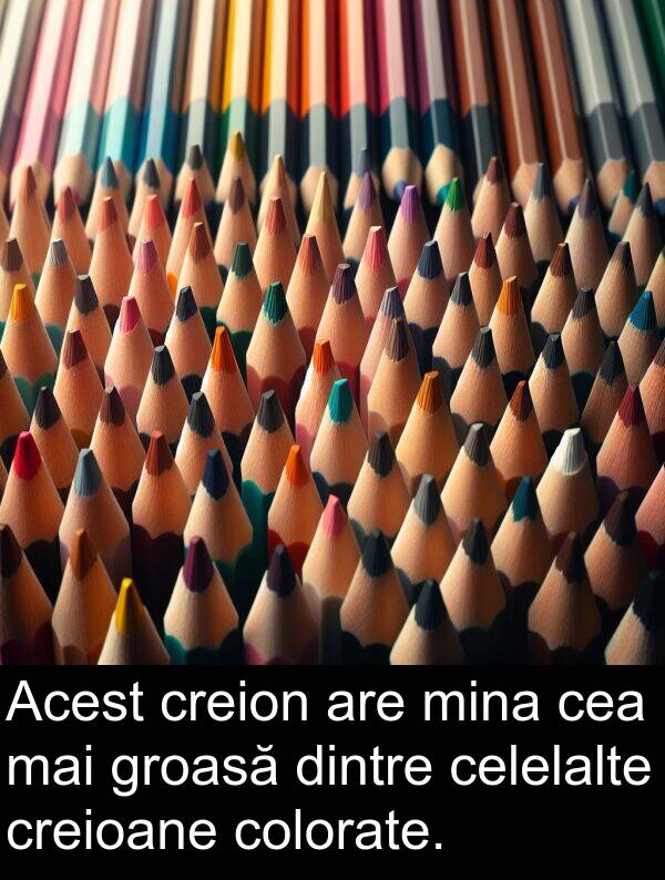 celelalte: Acest creion are mina cea mai groasă dintre celelalte creioane colorate.