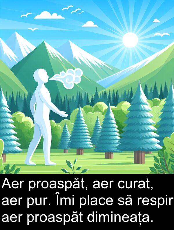 curat: Aer proaspăt, aer curat, aer pur. Îmi place să respir aer proaspăt dimineața.
