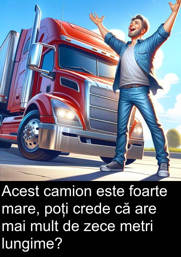 zece: Acest camion este foarte mare, poți crede că are mai mult de zece metri lungime?