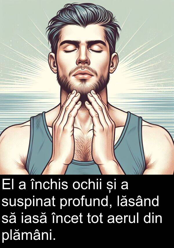 lăsând: El a închis ochii și a suspinat profund, lăsând să iasă încet tot aerul din plămâni.