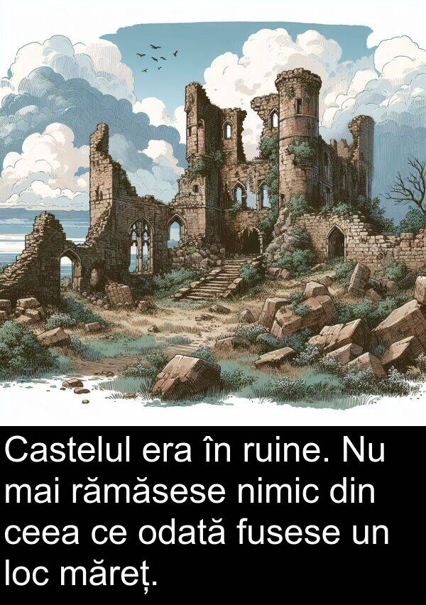 ruine: Castelul era în ruine. Nu mai rămăsese nimic din ceea ce odată fusese un loc măreț.