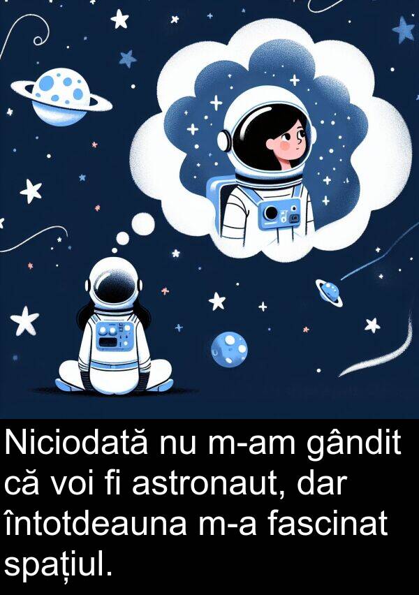 gândit: Niciodată nu m-am gândit că voi fi astronaut, dar întotdeauna m-a fascinat spațiul.