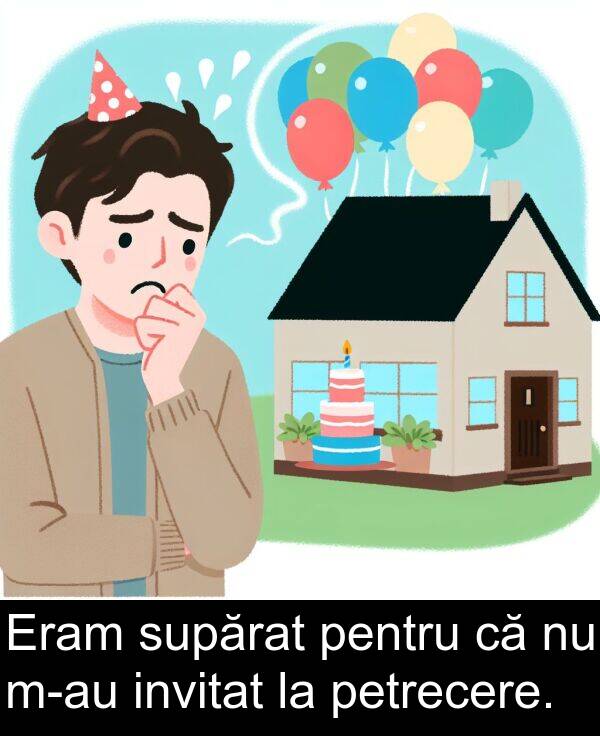 petrecere: Eram supărat pentru că nu m-au invitat la petrecere.