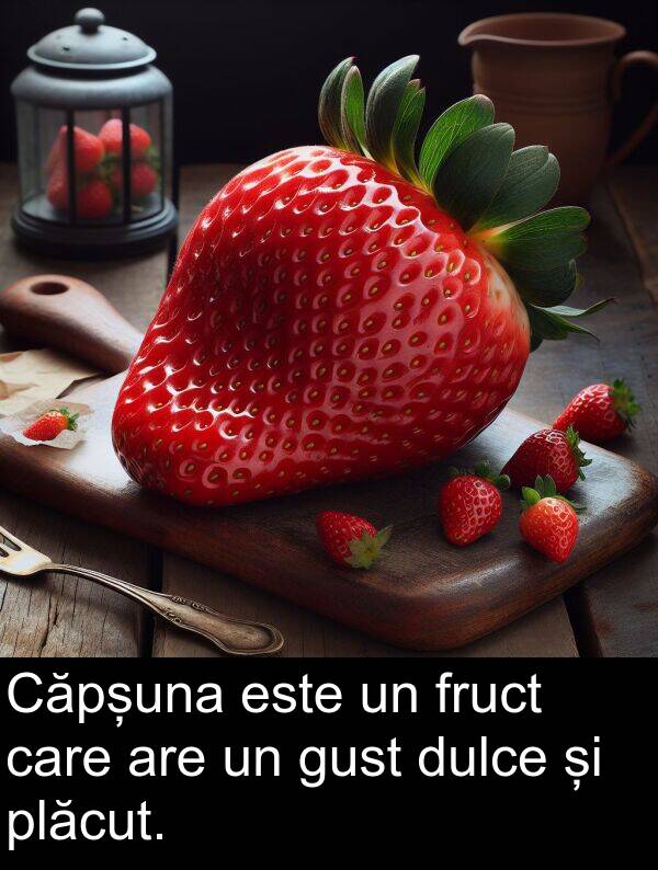 fruct: Căpșuna este un fruct care are un gust dulce și plăcut.