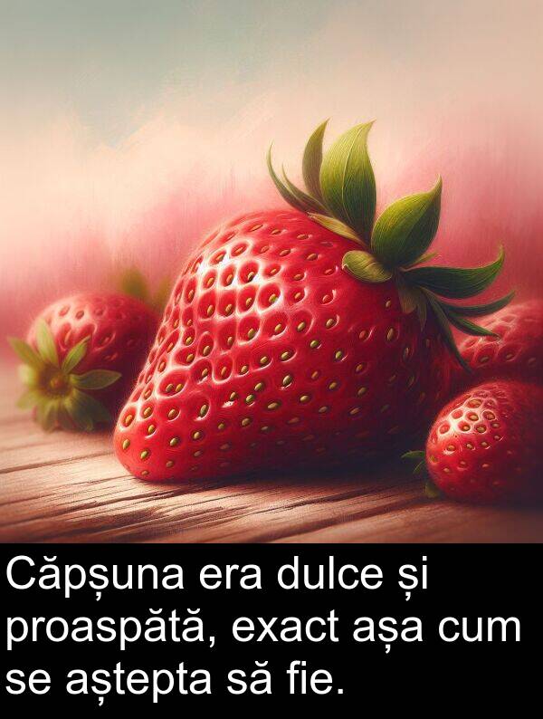 fie: Căpșuna era dulce și proaspătă, exact așa cum se aștepta să fie.