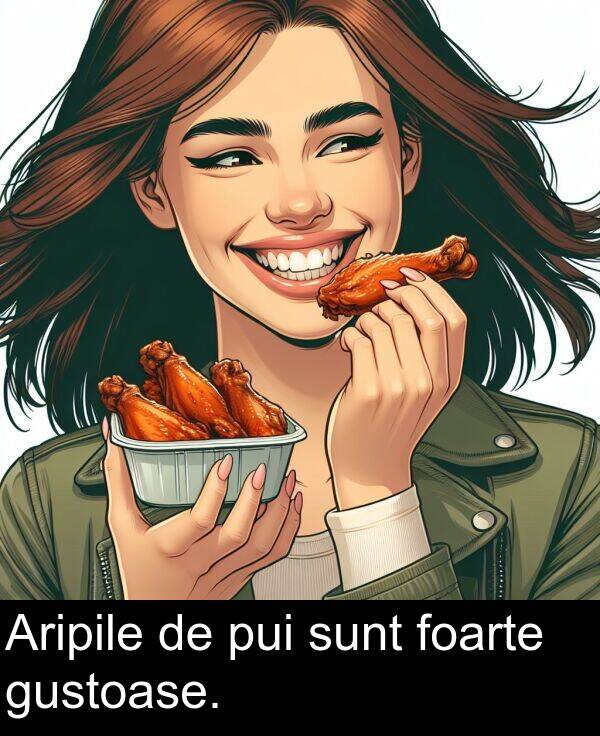 pui: Aripile de pui sunt foarte gustoase.