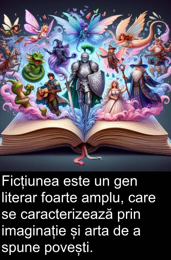 povești: Ficțiunea este un gen literar foarte amplu, care se caracterizează prin imaginație și arta de a spune povești.