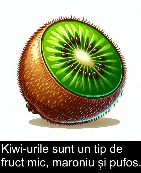 fruct: Kiwi-urile sunt un tip de fruct mic, maroniu și pufos.