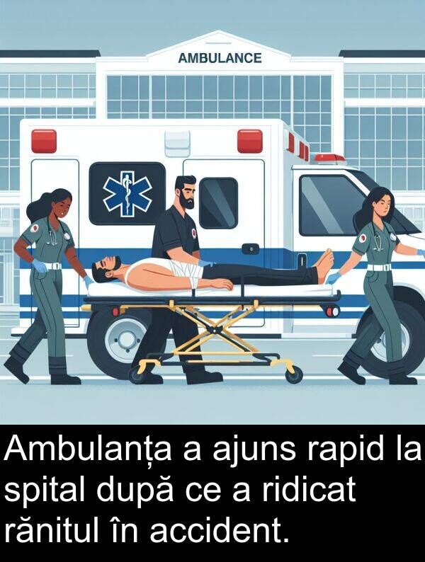 rănitul: Ambulanța a ajuns rapid la spital după ce a ridicat rănitul în accident.