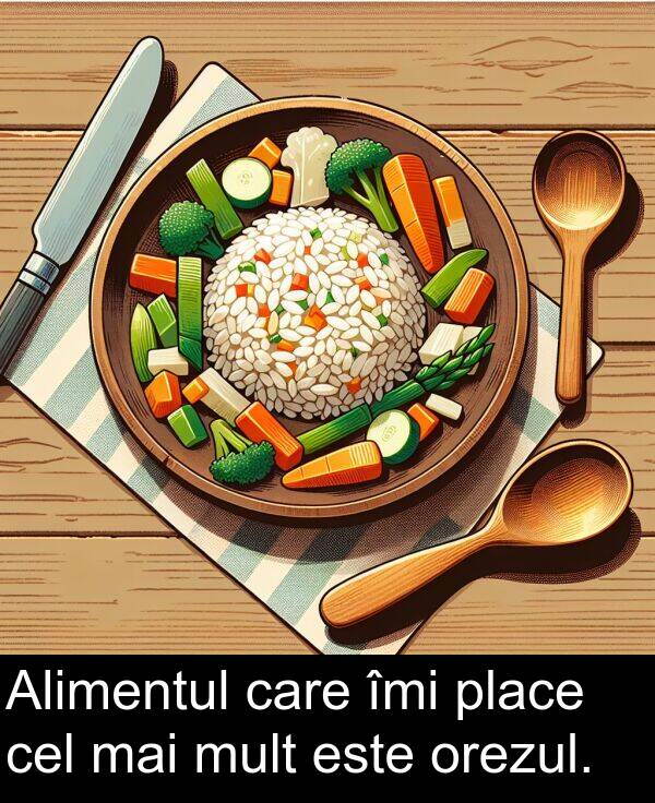 mai: Alimentul care îmi place cel mai mult este orezul.