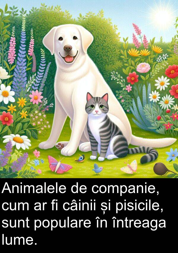 câinii: Animalele de companie, cum ar fi câinii și pisicile, sunt populare în întreaga lume.