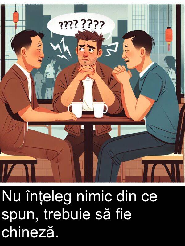 fie: Nu înțeleg nimic din ce spun, trebuie să fie chineză.