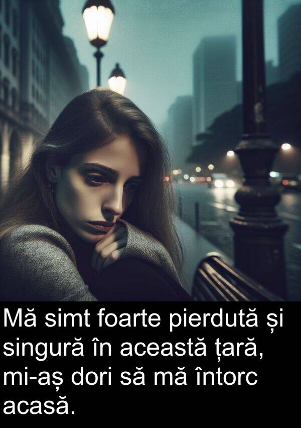 țară: Mă simt foarte pierdută și singură în această țară, mi-aș dori să mă întorc acasă.