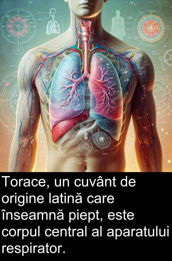 latină: Torace, un cuvânt de origine latină care înseamnă piept, este corpul central al aparatului respirator.