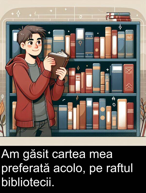 găsit: Am găsit cartea mea preferată acolo, pe raftul bibliotecii.