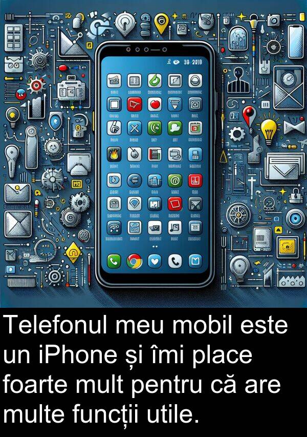 mobil: Telefonul meu mobil este un iPhone și îmi place foarte mult pentru că are multe funcții utile.