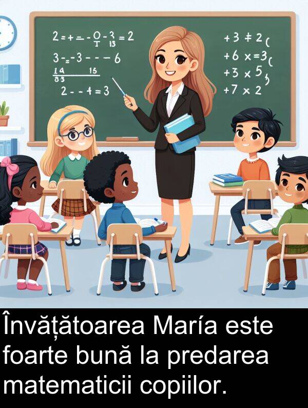 predarea: Învățătoarea María este foarte bună la predarea matematicii copiilor.