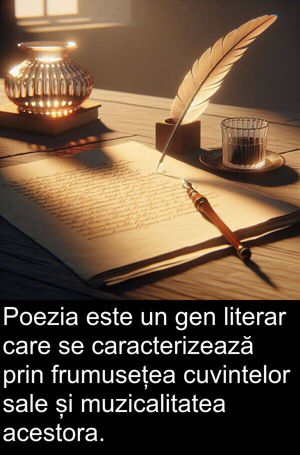 gen: Poezia este un gen literar care se caracterizează prin frumusețea cuvintelor sale și muzicalitatea acestora.