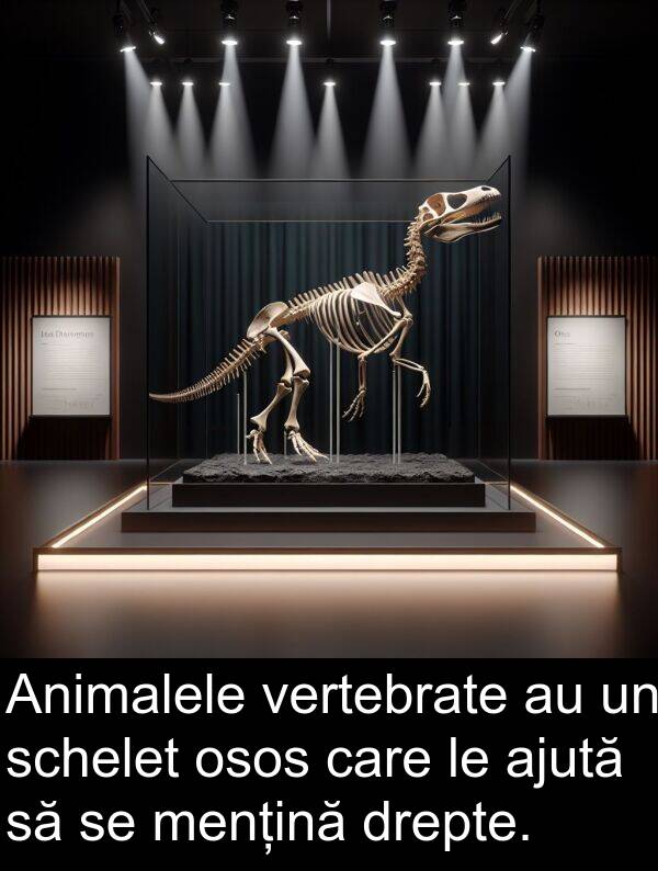 drepte: Animalele vertebrate au un schelet osos care le ajută să se mențină drepte.