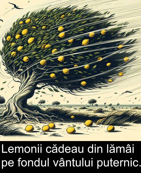 lămâi: Lemonii cădeau din lămâi pe fondul vântului puternic.