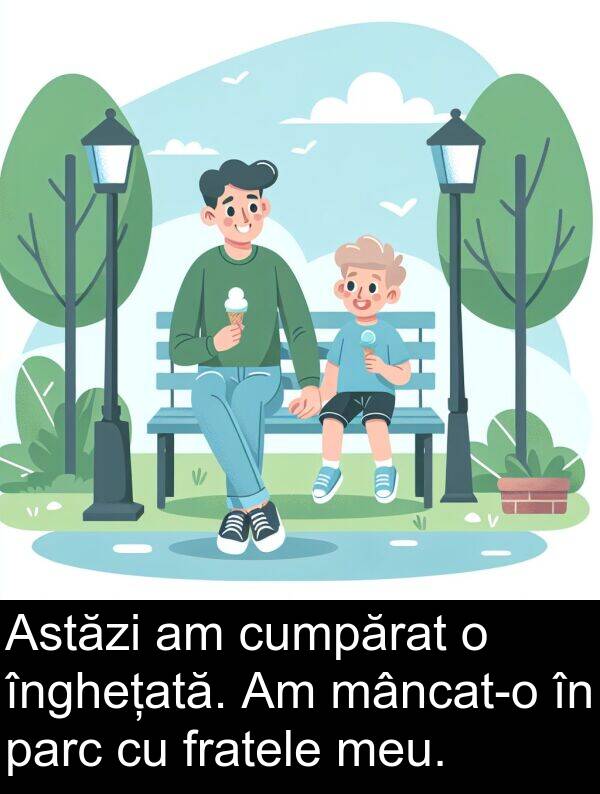 înghețată: Astăzi am cumpărat o înghețată. Am mâncat-o în parc cu fratele meu.