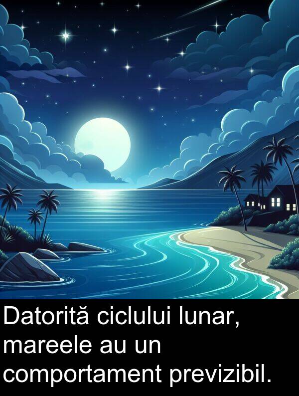 previzibil: Datorită ciclului lunar, mareele au un comportament previzibil.