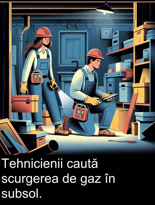 gaz: Tehnicienii caută scurgerea de gaz în subsol.