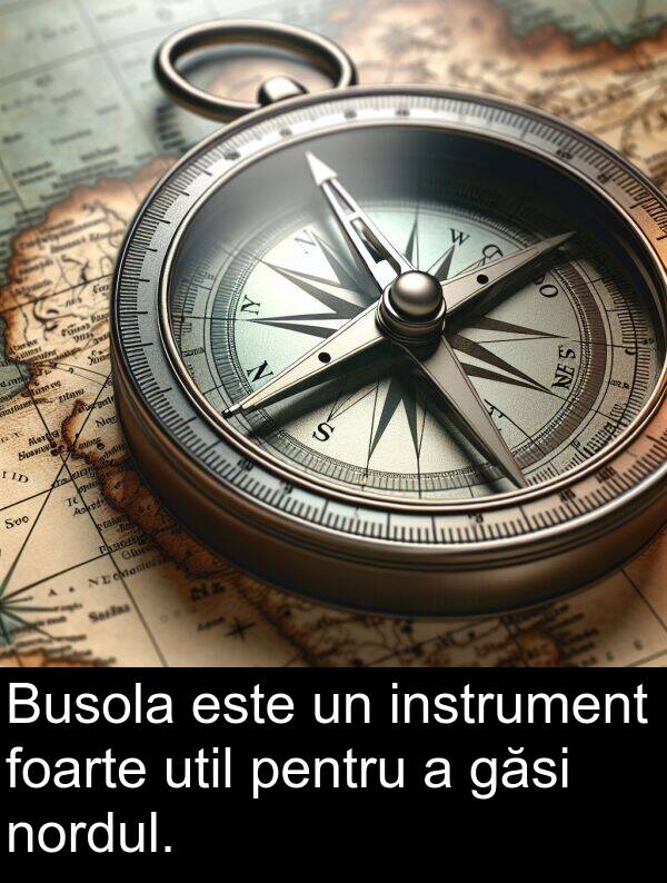 găsi: Busola este un instrument foarte util pentru a găsi nordul.